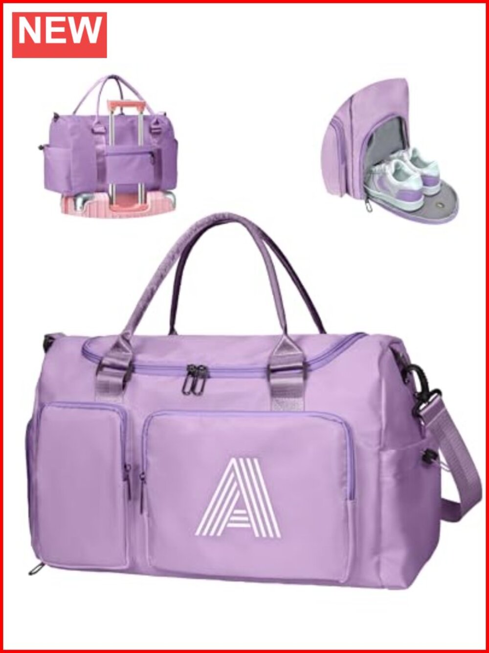 Personalized Initial Duffel Bag with Shoe Compartment, Travel Gym Weekender